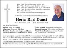 Traueranzeige Karl Dunst