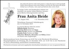 Traueranzeige Anita Heide