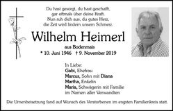 Traueranzeige Wilhelm Heimerl