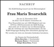 Traueranzeige Maria Tesarschik