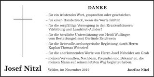 Traueranzeige Josef Nitzl