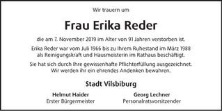Traueranzeige Erika Reder