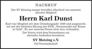 Traueranzeige Karl Dunst