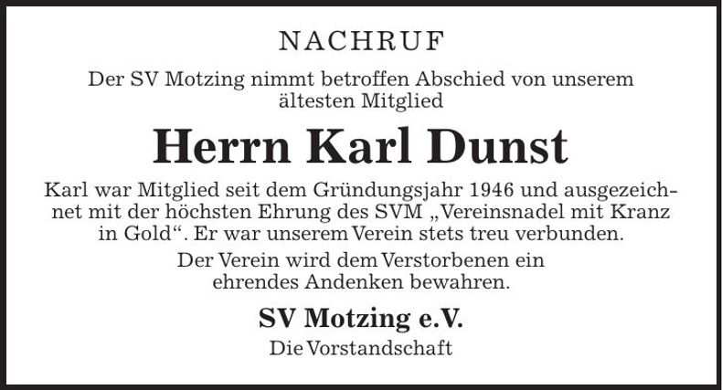 Traueranzeige Karl Dunst