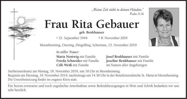 Traueranzeige Rita Gebauer