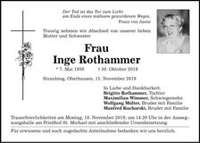 Traueranzeige Inge Rothammer