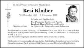 Traueranzeige Resi Kloiber