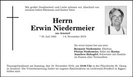 Traueranzeige Erwin Niedermeier