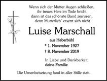 Traueranzeige Luise Marschall