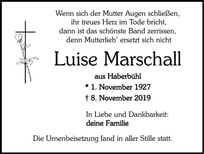 Traueranzeige Luise Marschall