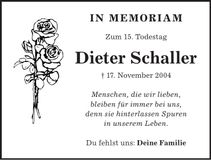 Traueranzeige Dieter Schaller