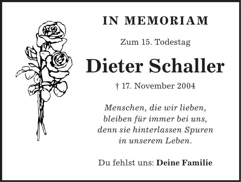Traueranzeige Dieter Schaller