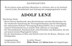 Traueranzeige Adolf Lenz