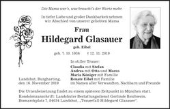 Traueranzeige Hildegard Glasauer