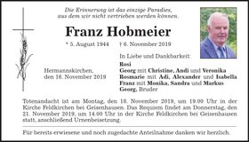 Traueranzeige Franz Hobmeier