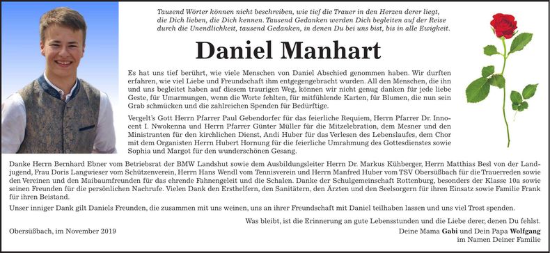 Traueranzeige Daniel Manhart