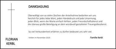 Traueranzeige Florian Kerbl