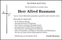 Traueranzeige Alfred Baumann