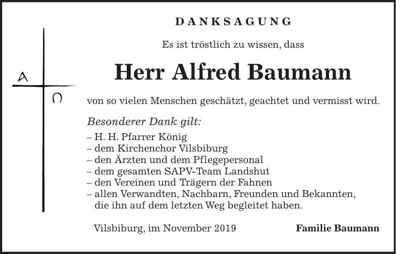 Traueranzeige Alfred Baumann