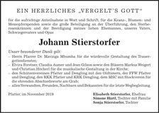 Traueranzeige Johann Steirstorfer