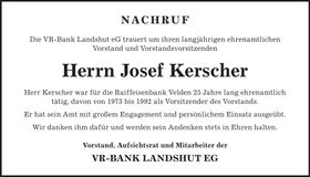 Traueranzeige Josef Kerscher