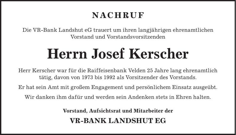 Traueranzeige Josef Kerscher