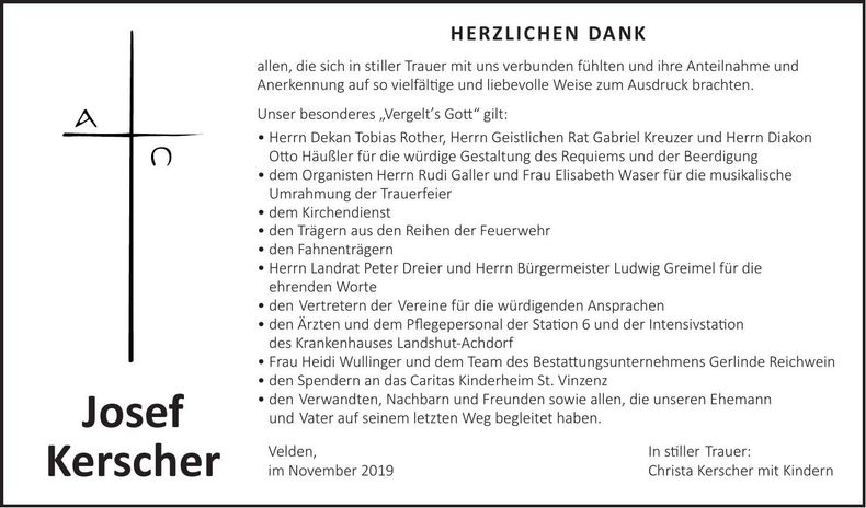 Traueranzeige Josef Kerscher