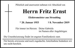 Traueranzeige Fritz Ernst