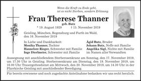 Traueranzeige Therese Thanner