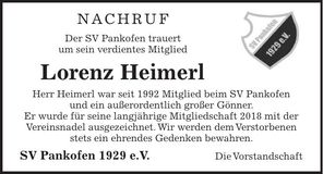 Traueranzeige Lorenz Heimerl