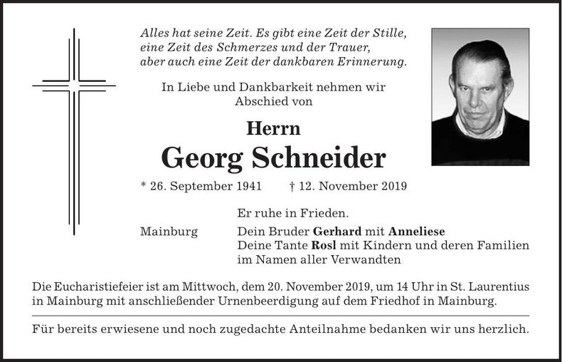 Traueranzeige Georg Schneider