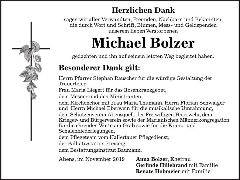 Traueranzeige Michael Bolzer