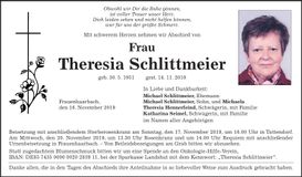 Traueranzeige Theresia Schlittmeier