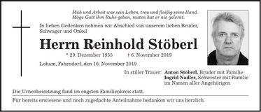 Traueranzeige Reinhold Stöberl