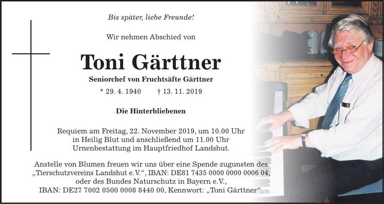 Traueranzeige Toni Gärttner