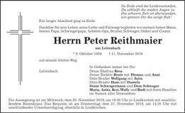 Traueranzeige Peter Reithmaier