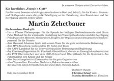 Traueranzeige Martin Zehetbauer