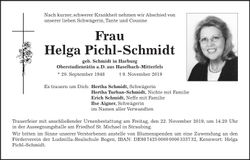 Traueranzeige Helga Pichl-Schmidt