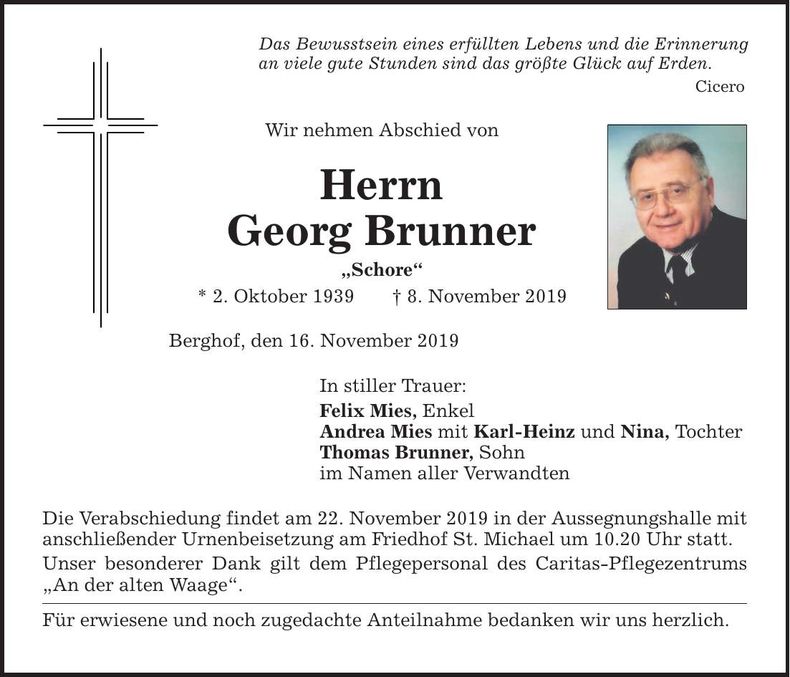 Traueranzeige Georg Brunner