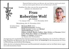 Traueranzeige Robertine Wolf
