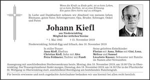 Traueranzeige Johann Kiefl