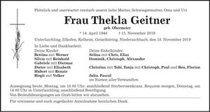 Traueranzeige Thekla Geitner