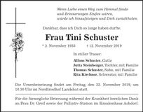 Traueranzeige Tini Schuster