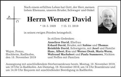 Traueranzeige Werner David