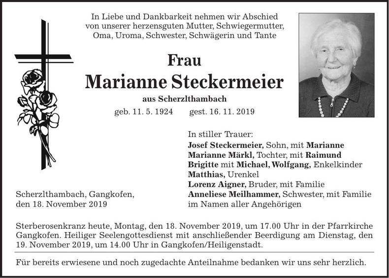 Traueranzeige Marianne Steckermeier