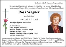 Traueranzeige Rosa Wagner
