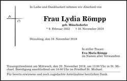 Traueranzeige Lydia Römpp