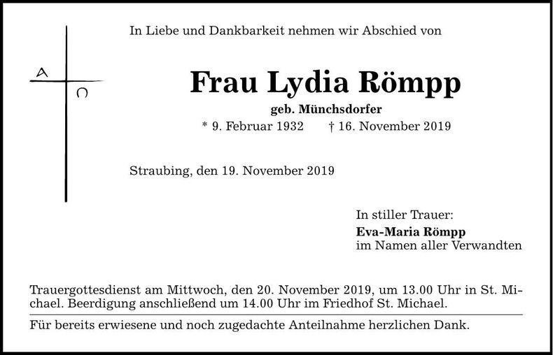 Traueranzeige Lydia Römpp