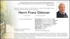 Traueranzeige Franz Gleixner