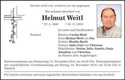 Traueranzeige Helmut Weitl